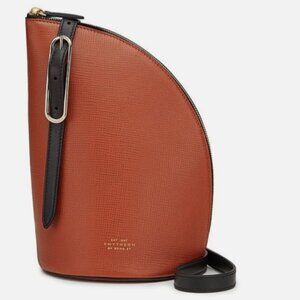 SMYTHSON of Bond St Quarter-Moon Brown cross grain Leather Crossbody Bag handbag
